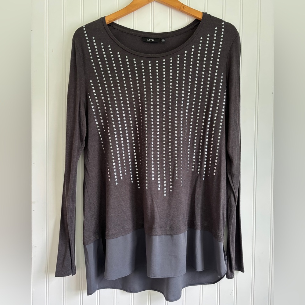 Apt. 9 Charcoal Embellished Long Sleeve Blouse